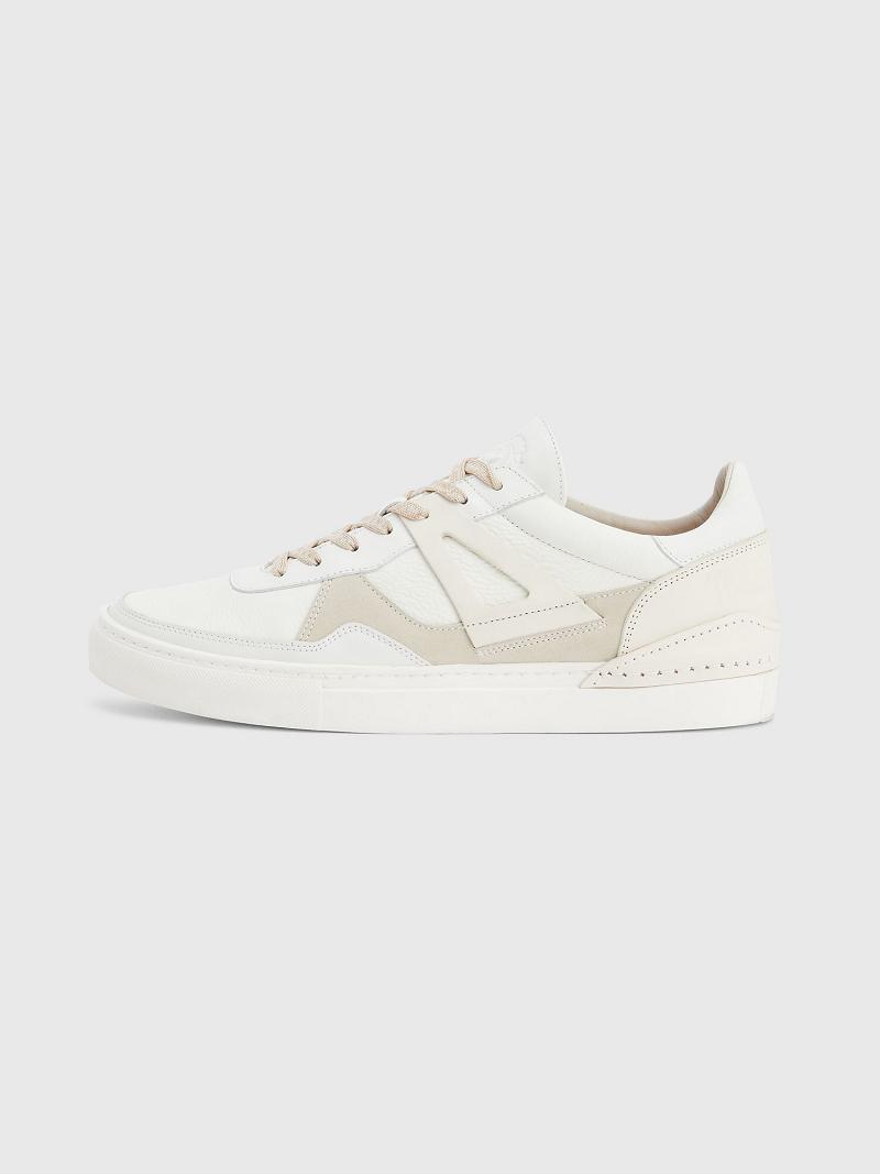 Férfi Tommy Hilfiger Bőr court Sneaker Fehér Bézs | HU 1405QMA